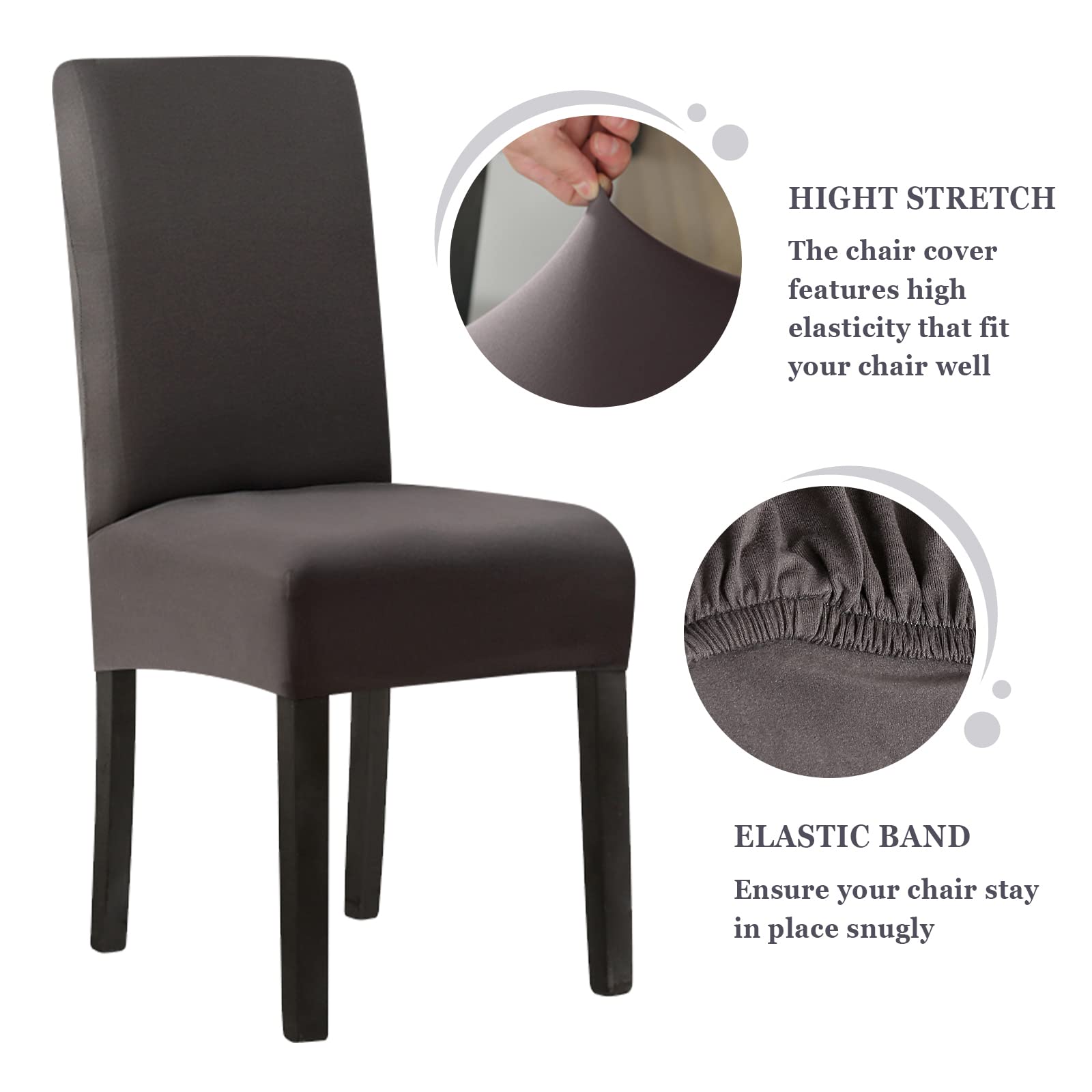 Jaotto Coprisedie con Schienale Impermeabile 4 Pezzi, Fodere Coprisedia Elasticizzati con Schienale per Sala da Pranzo, Moderna Vestisedia Lavabile Estraibile per Cucina Casa,Grigio Scuro