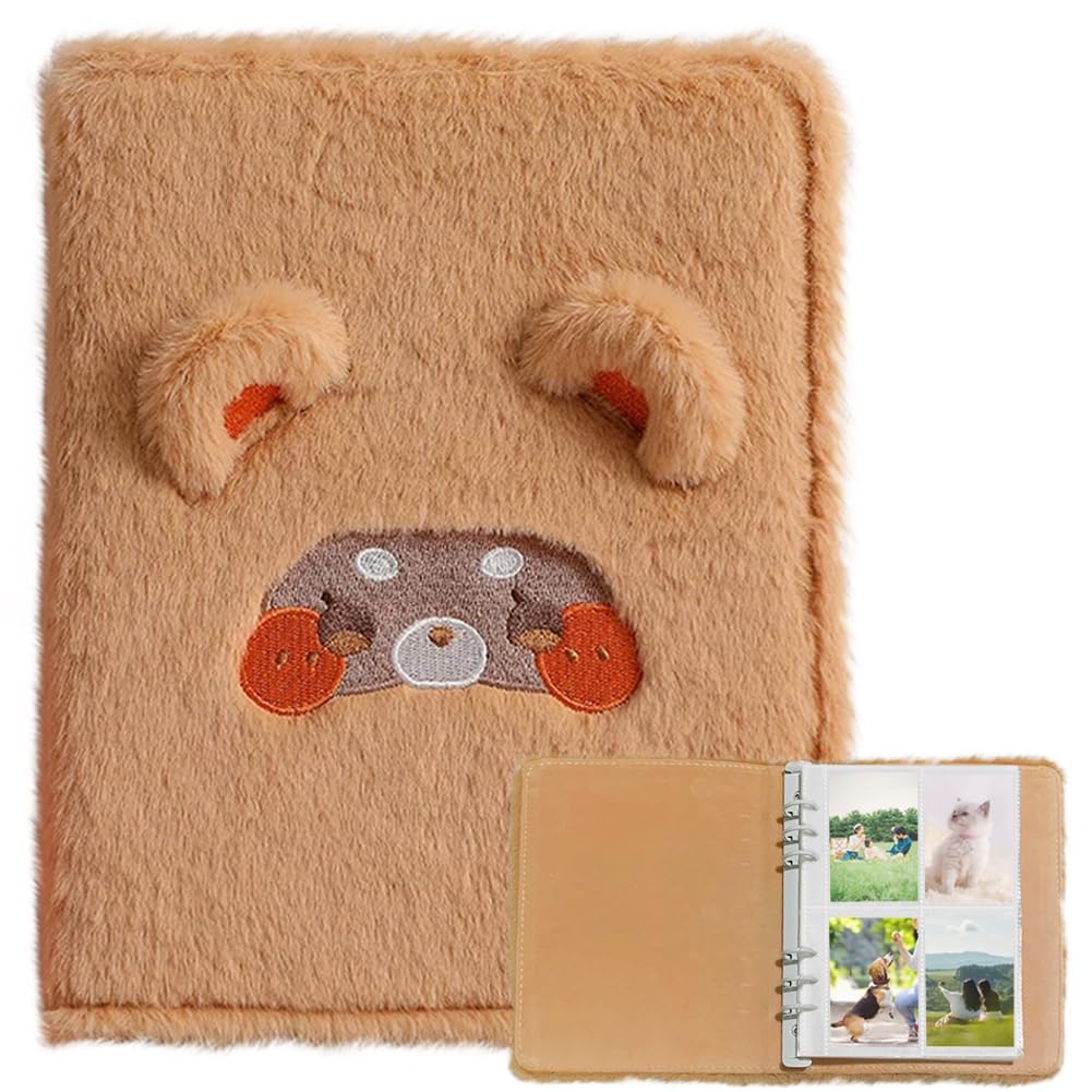 WAYUTO Cartoon Kpop Photocard Binder Plush with 30Pcs Inner Pages Kpop Photocard Album Kpop Photocard Book Kpop Photocard Holder Kpop Photocard Organizer for Kpop Enthusiast Brown