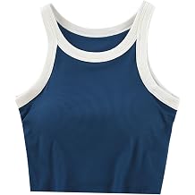 Built in Bra Tank Tops for Women Padded Sleeveless Crop Camisole Comfy Knit Lounge T Shirts Summer Casual Tops