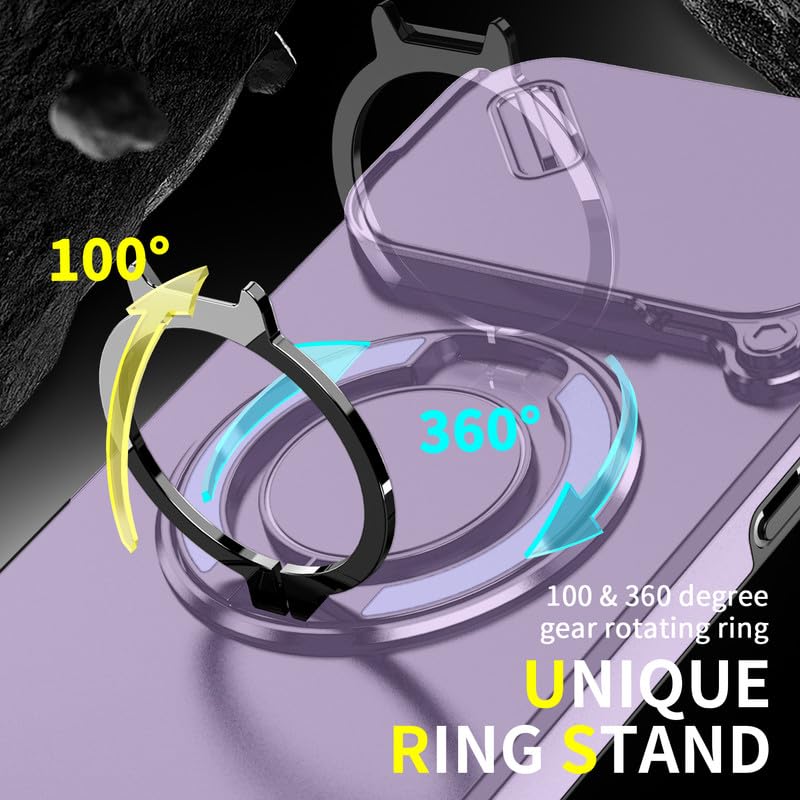 Image of LuxuryKase Shockproof Rugged Case for iPhone 17 Pro | Slide Camera Cover | 360 Rotating Ring Kickstand | Military-Grade Protection - Lavender Purple
