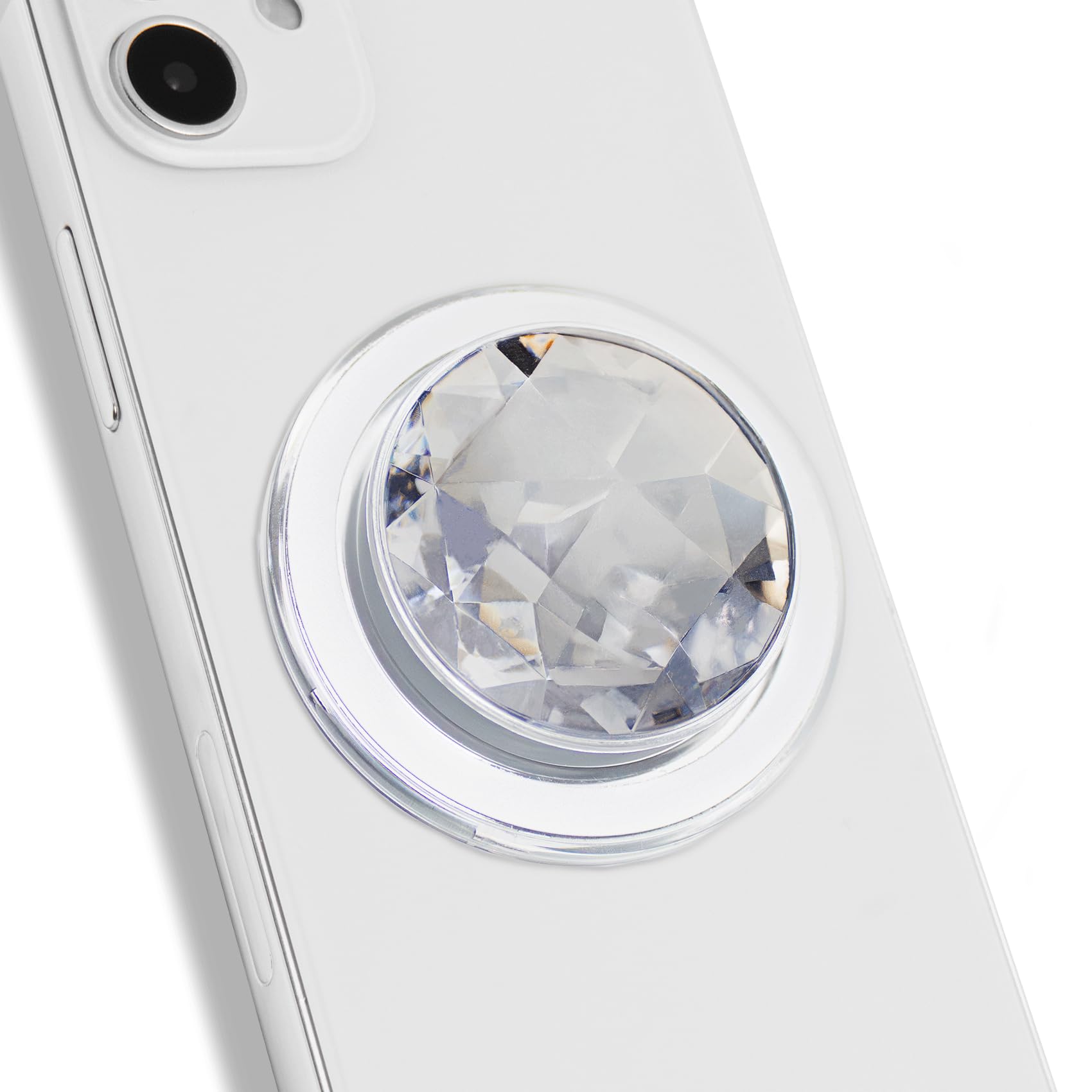 Synthetic Cubic Zirconia Phone Grip – MagSafe Compatible, Elegant and Durable, Magnetic Grip and Stand for iPhone (White)