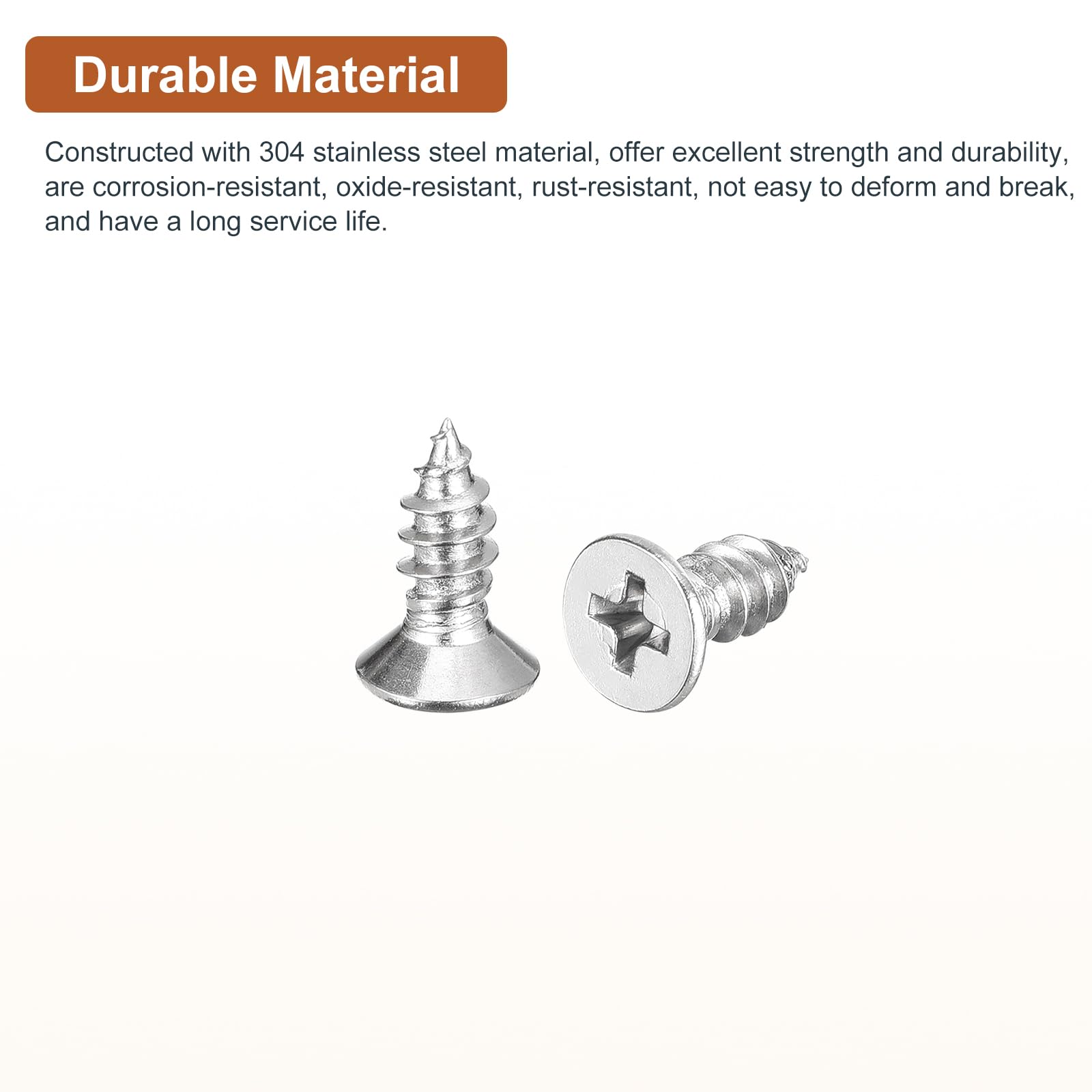 DTGN 50Pcs M6x16mm Flat Head Wood Screws, 304 Stainless Steel Phillips Self Tapping Screws - Good for Woodworking Furniture - Silver - Image 3