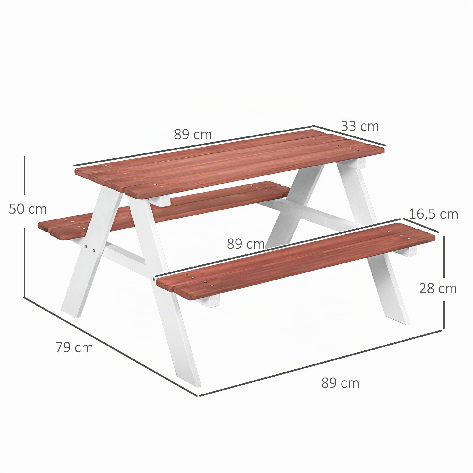 Outsunny Set Tavolo da Picnic per Bambini, Tavolo e Panche in Legno, Mobili da Giardino per Bambini, Giochi da Esterno, Età 3-8 Anni, Marrone