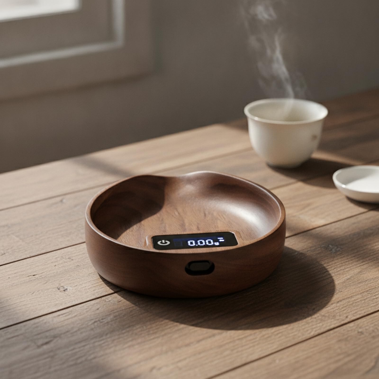 Colcolo Kaffeewaage Hochpräzise Digitale Küchenwaage Bohnenwaage Messschale mit Ausguss Walnussholz mit Touch Bedienfeld Und LED Anzeige Rutschfestes für Pour, Kaffeebohnenwaage Aus Massivholz