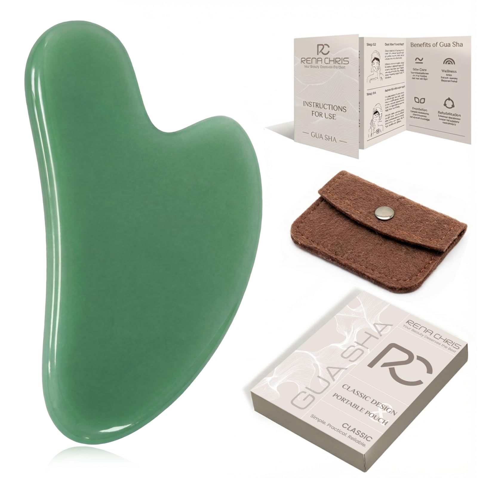 Rena Chris Gua Sha Facial Tools, Green Stone Guasha - Cobalt Green