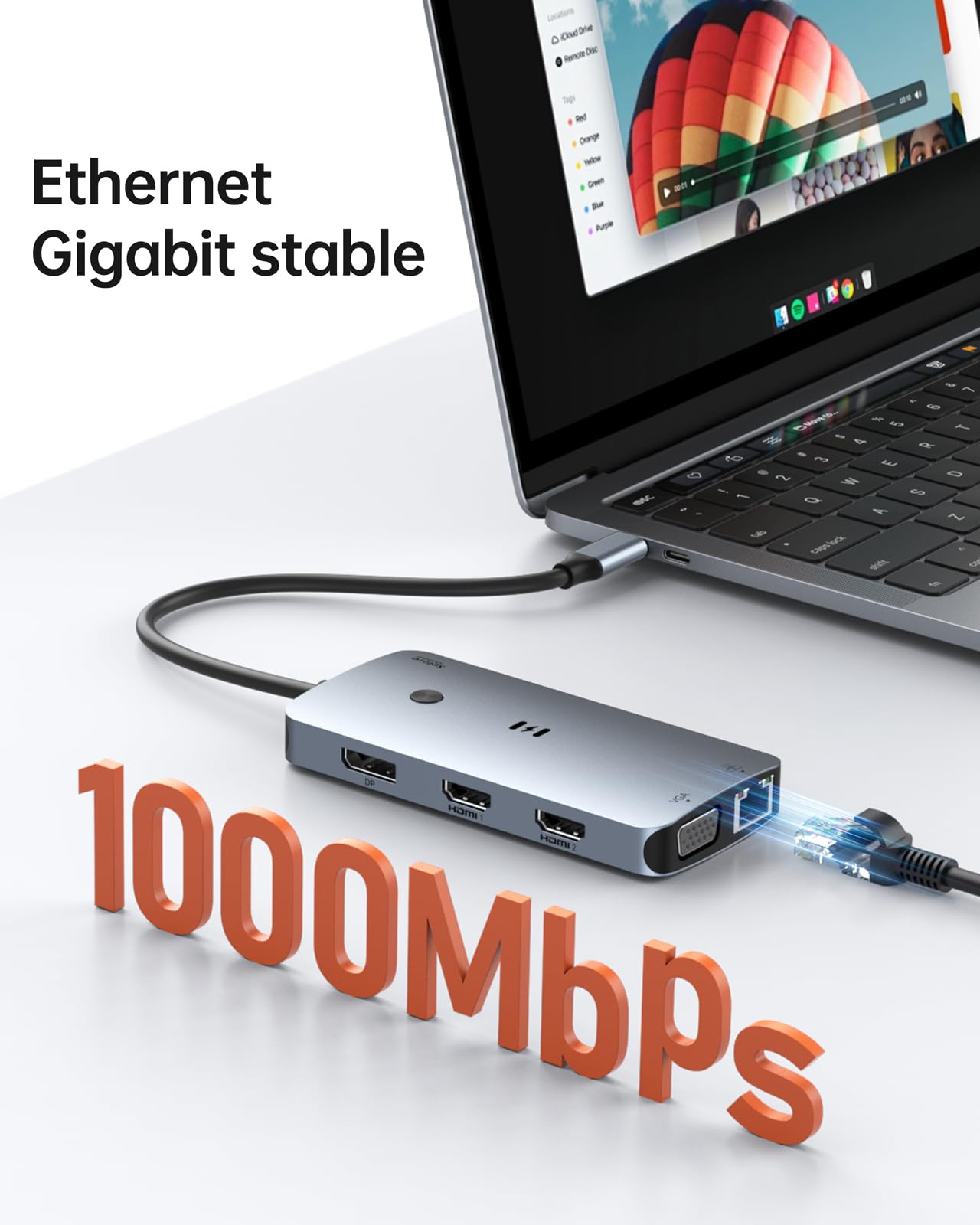 Station d'accueil USB C 4 Moniteurs pour Ordinateur Portable, 9 en 1 Docking Station USB C avec Double HDMI, DisplayPort, VGA, Ethernet 1Gbit/s, PD 100W, 3 USB A/C 3.0 HUB USB C pour Dell HP