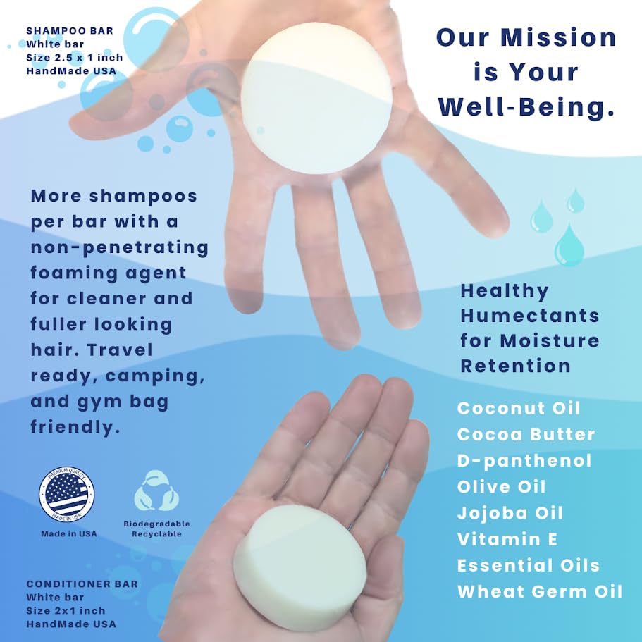 Miniatura 5 de SPIRALEAF Barra de champú sólido y barra de acondicionador, sin aroma, ingredientes limitados, fórmula concentrada, sin fragancia, sin tintes,