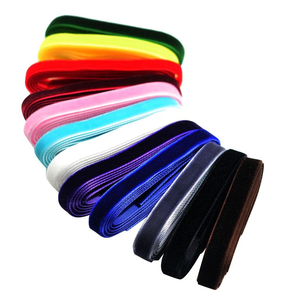 Sharplace 12 Pieces 1 Yard Multicolor Velvet Ribbons for DIY Hair Wrapping Craft 10mm/25mm, 9mm