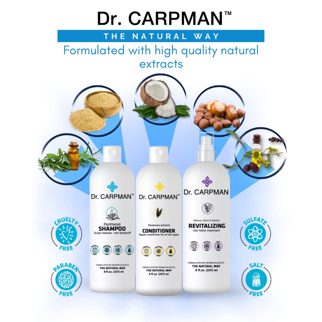 Dr. Carpman - Full dandruff & hair loss control kit for oily hair - All-Natural Thinning Hair Regrowth Formula - Ideal for Color Treated Hair (3 x 8 Fl Oz)