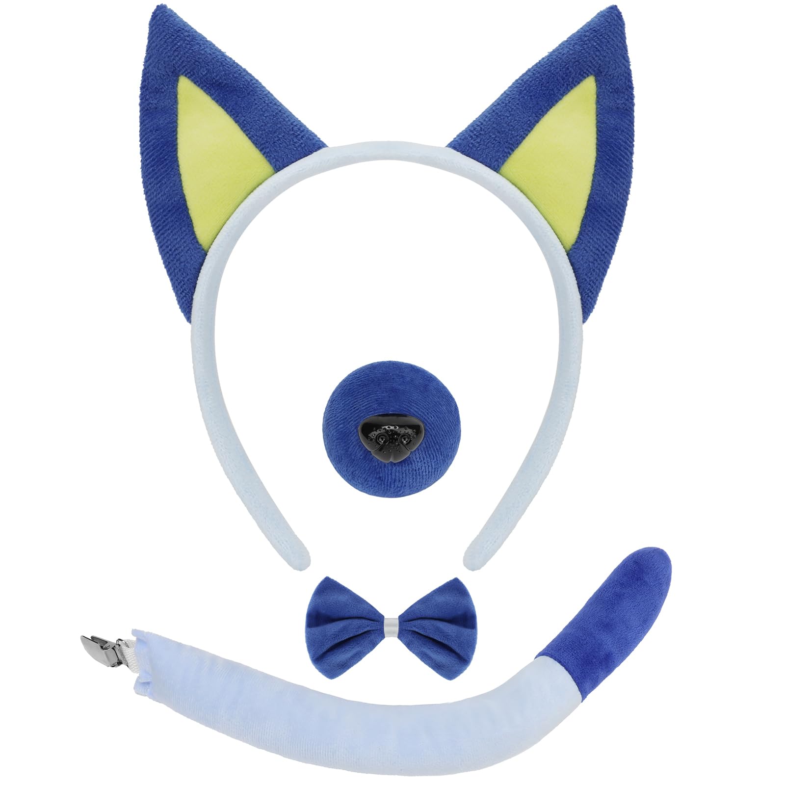 Mototo Dog Costume Set 4 PCS Puppy Animal Costume Blue Puppy Ears Headband and Tail Nose Bow Tie Accessories for Adult Kid Halloween Christmas Theme Party Animal Cosplay