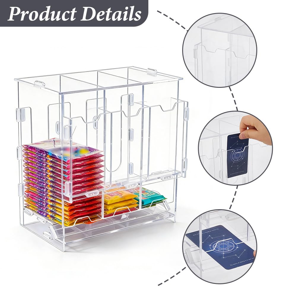 DICOSMETIC Distributeur de cartes en acrylique à 3 compartiments - Distributeur de cartes - Rectangulaire - Boîte d'organisation de cartes de trading - Pour la maison et les affaires