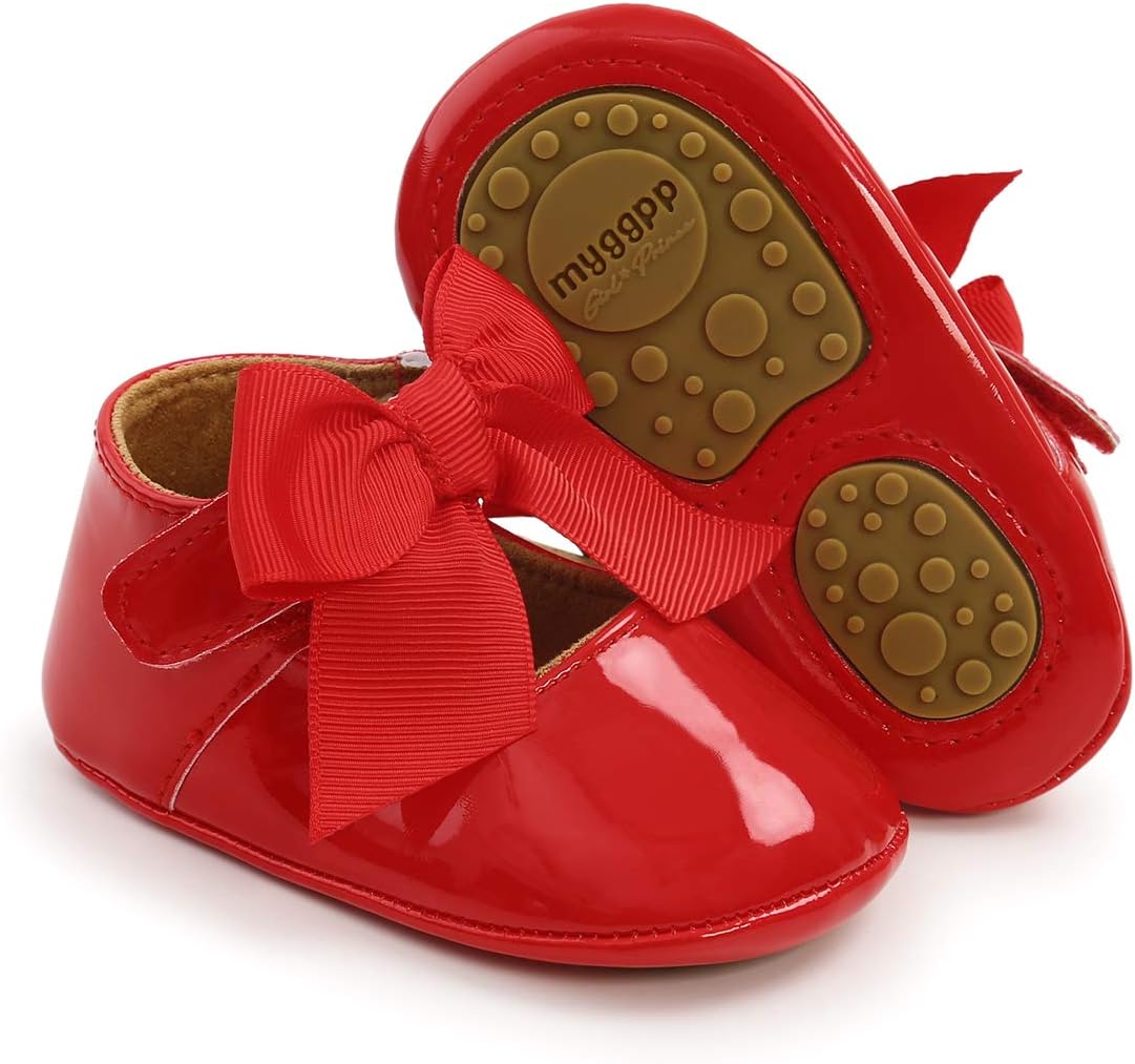 LAFEGEN Baby Girls Mary Jane Flats with Bownot Non Slip Soft Sole PU Leather Newborn Infant Toddler First Walker Cirb Dress Shoes