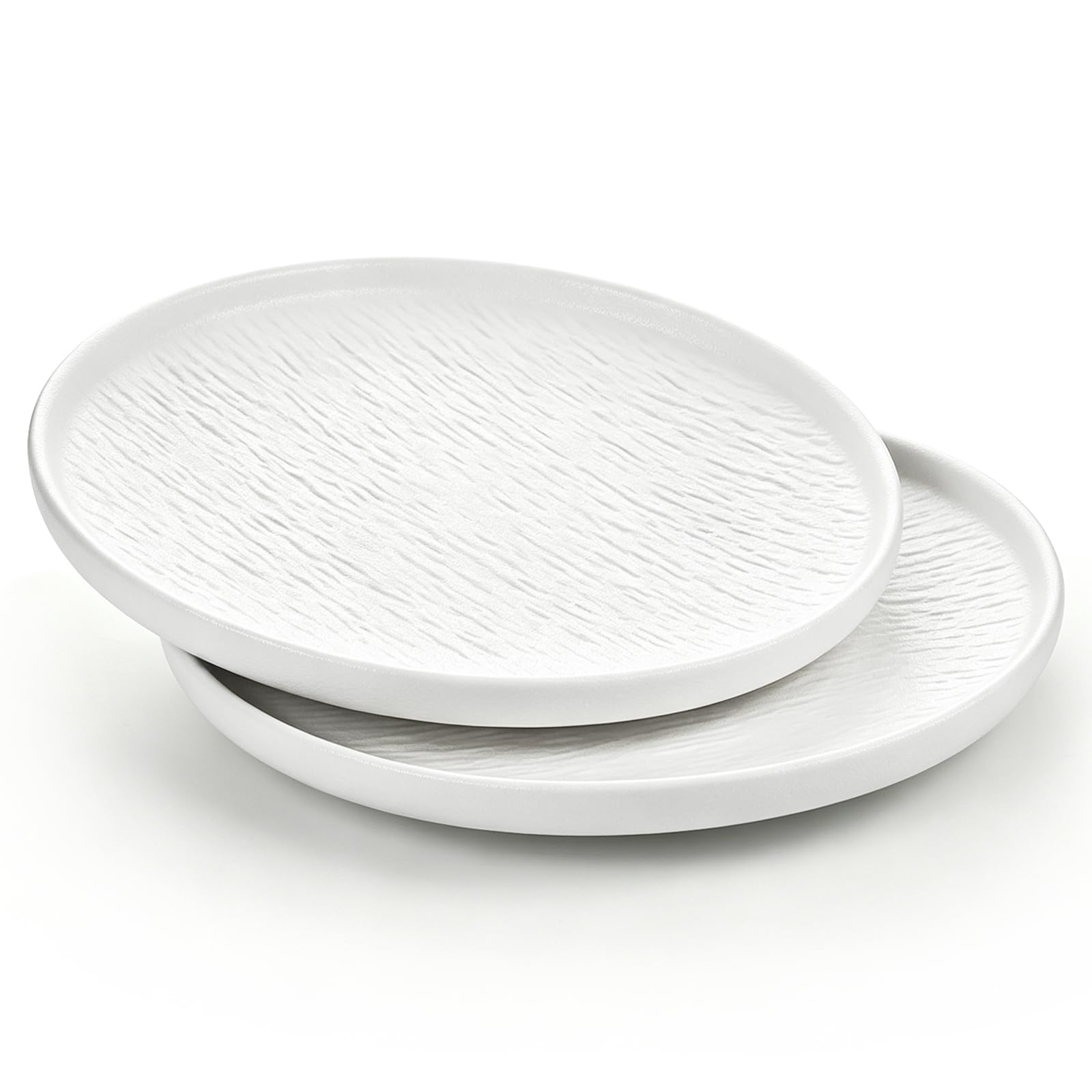 Iceten 8 Inch Pasta Plates Set of 2, Ceramic Dinner Plates, Salad Mixing Bowl,Striped Round Stoneware Dishes, Microwave & Dishwasher Safe (Faux Marble White)