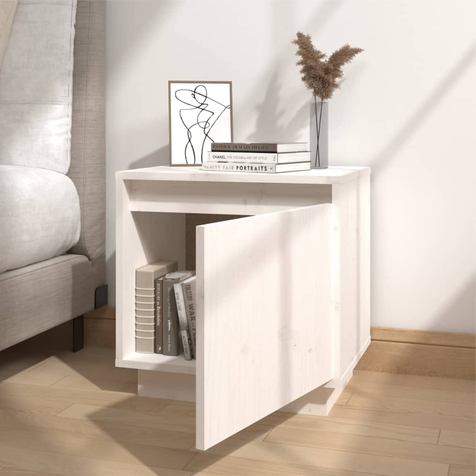 Homgoday Comodino, comodino, comodino, comodino, comodino, comodino, comodino, tavolino da divano, per camera da letto, letto, letto, bianco, 40 x 30 x 40 cm, legno massello di pino #B