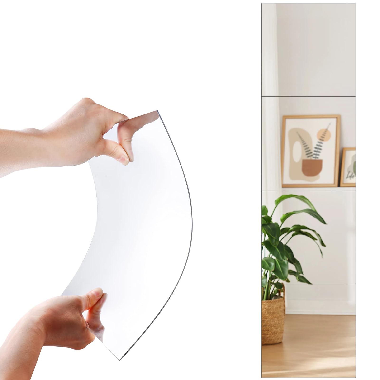 5 PCS Stick On Mirrors for Wardrobe Doors, 20x20cm Self Adhesive Acrylic Mirrors Stickers, Safe HD Plexi-glass Mirror, Large Full Body Length Frameless Mirrors Tiles for Walls Bathroom Bedroom Hallway