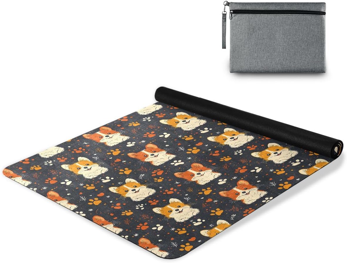 ALAZA Corgi Paw Heart Pattern Yoga Mat Non Slip Fitness Exercise Mat, Workout Mat for Yoga, Pilates and Floor Exercises