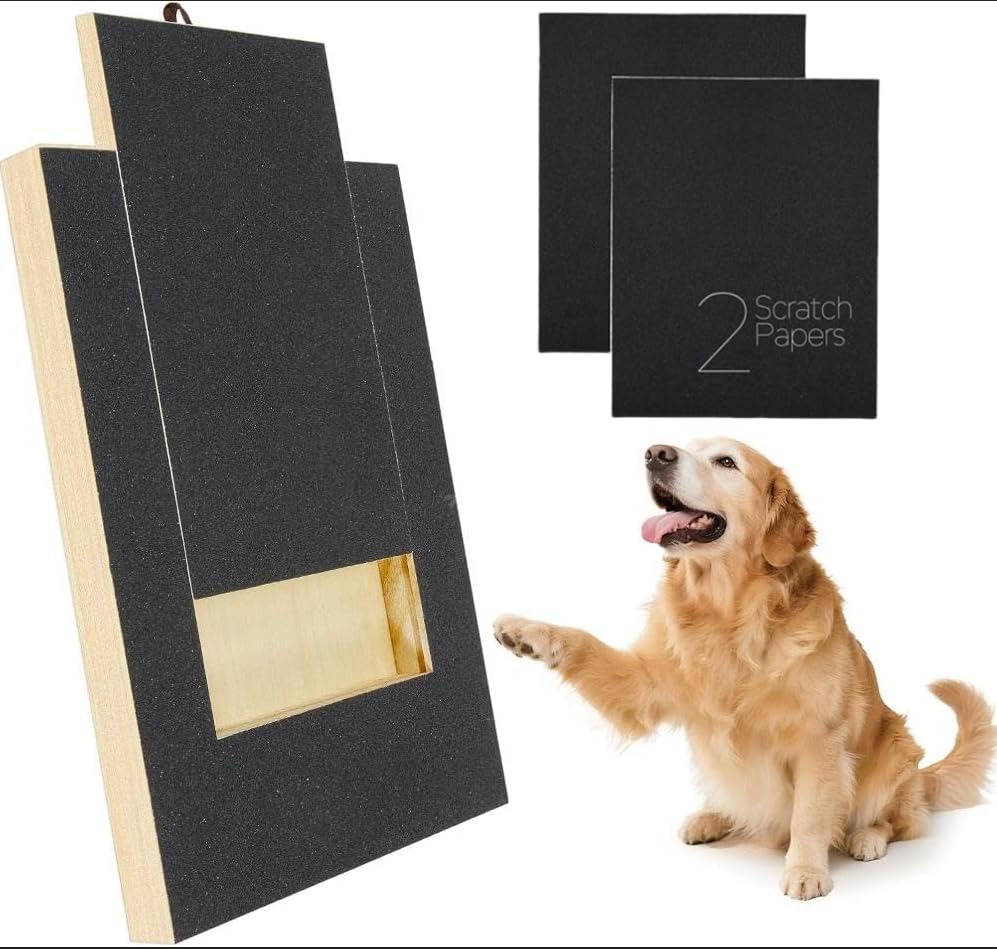 Dog Scratching Board for Nails, Multifunctional Dog Nail File Board with Built-in Treat Box, Nail Grinding Pad Scratcher Alternative to Small, Medium and Large Dogs (2*Sandpaper)