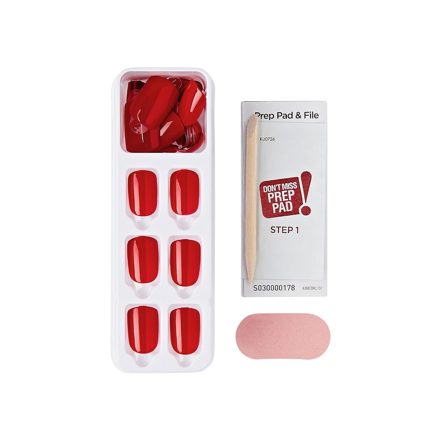 Kiss Impress No Glue Mani Press On Nails, Color, 'Golden Harvest', Red, Short Size, Squoval Shape, Includes 30 Nails, Prep Pad, 1 Manicure Stick, 1 Mini File