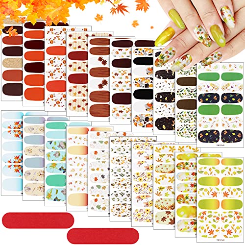 EBANKU 20 Blatt Thanksgiving Full Nail Wrap Nagellack Aufkleber, selbstklebend Full Wrap Nail Art Sticker Herbst Herbst Nagel Aufkleber Streifen Maniküre Kits mit Nagelfeile für Frauen Mädchen