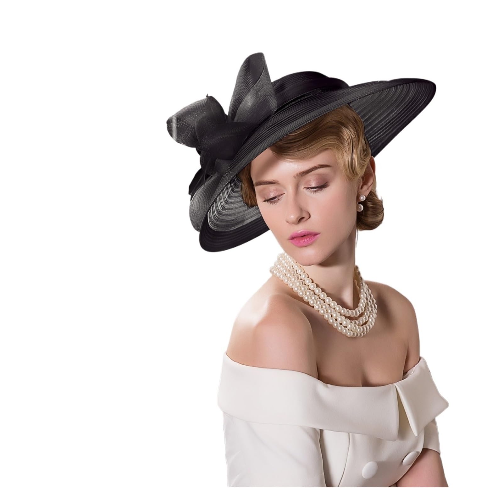 Cappello da Sposa Elegante Cappello da Cerimonia del tè Kentucky, Bianco, for Donna, a Tesa Larga, Stile Fedora, for Abito Chiesa per Le Donne