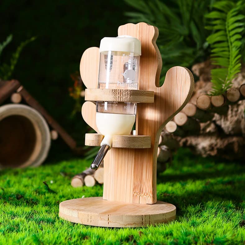 Soporte para botella de agua para hámster, soporte ajustable de madera natural para animales pequeños, dispensador automático de bebidas