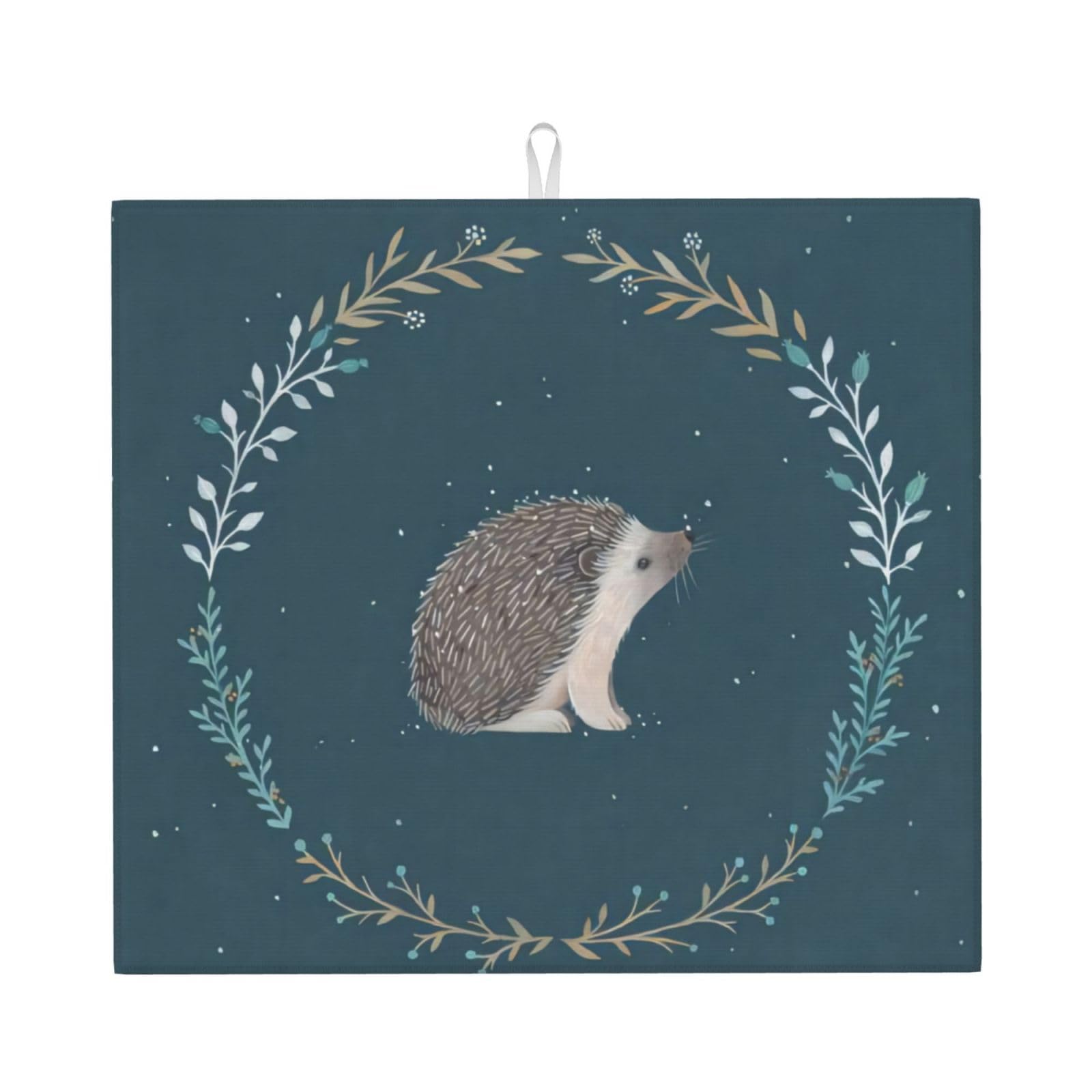 WHJSSF Cute Little Hedgehog Prints Kitchen Drying Mat - Absorbent Dish Drying Throw with Colorful Prints, Quick-Dry Countertop Layer for Dishes & Appliances - Non-Slip & Foldable