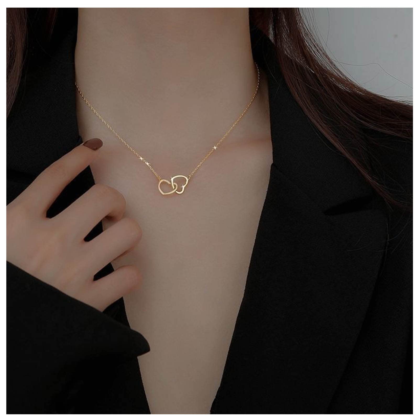 Cimenexe Bohemio Entrelazados Corazón Collar De Gargantilla Amor Corazón Colgante Collar De Oro Hueco Corazón Collar De Gargantilla Collar De Doble Corazón Joyas Para Mujeres Y Niñas Regalos