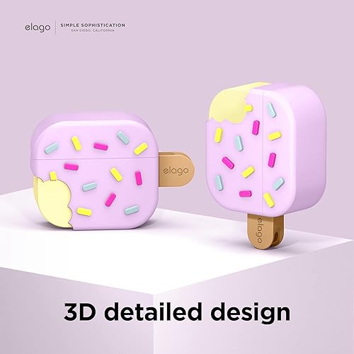 Miniatura 4 de elago Funda de helado compatible con AirPods de tercera generación, compatible con AirPods 3, mosquetón incluido, soporta carga inalámbrica,