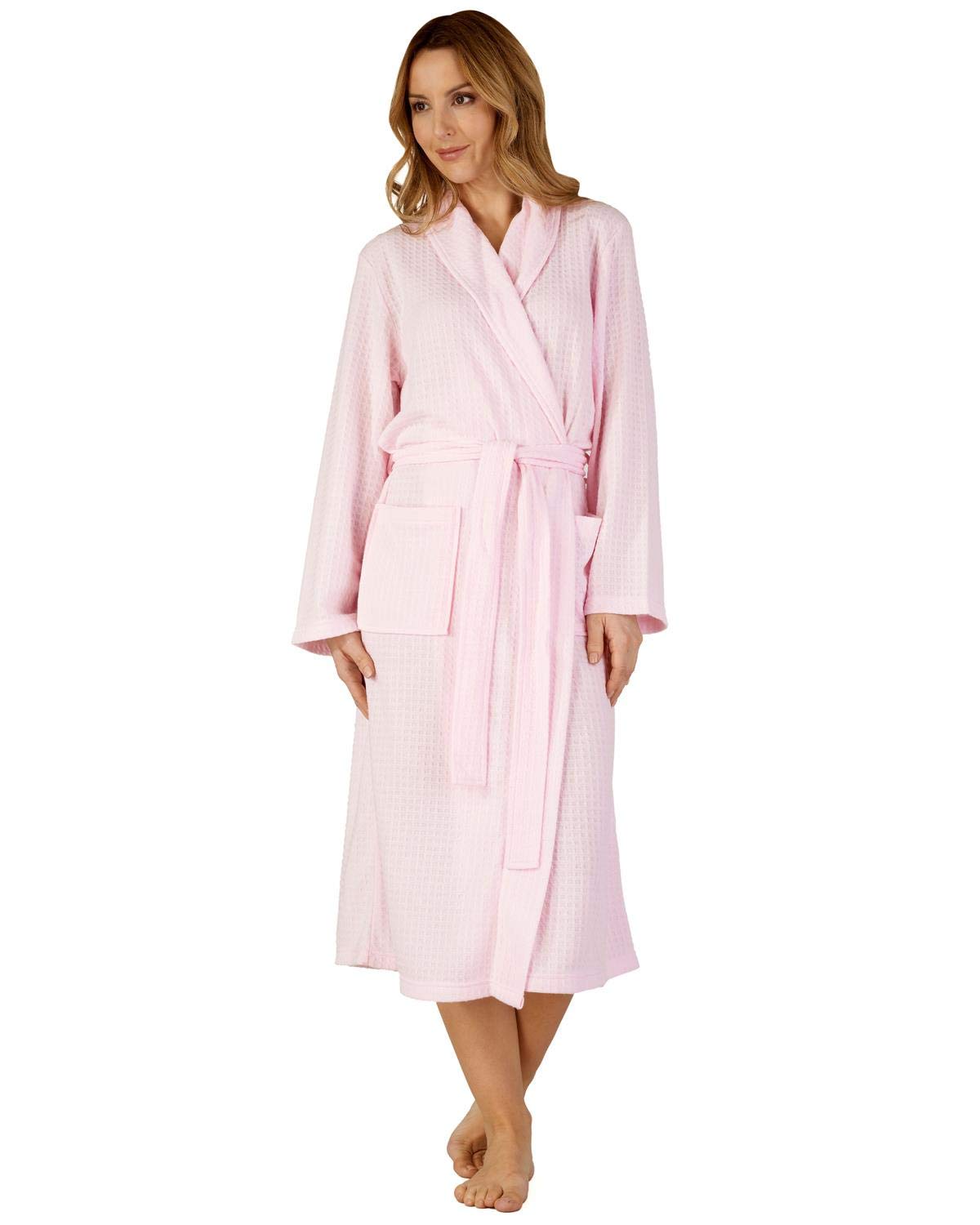 Slenderella Ladies Shawl Collar Waffle Gown HC3301 Pink Small