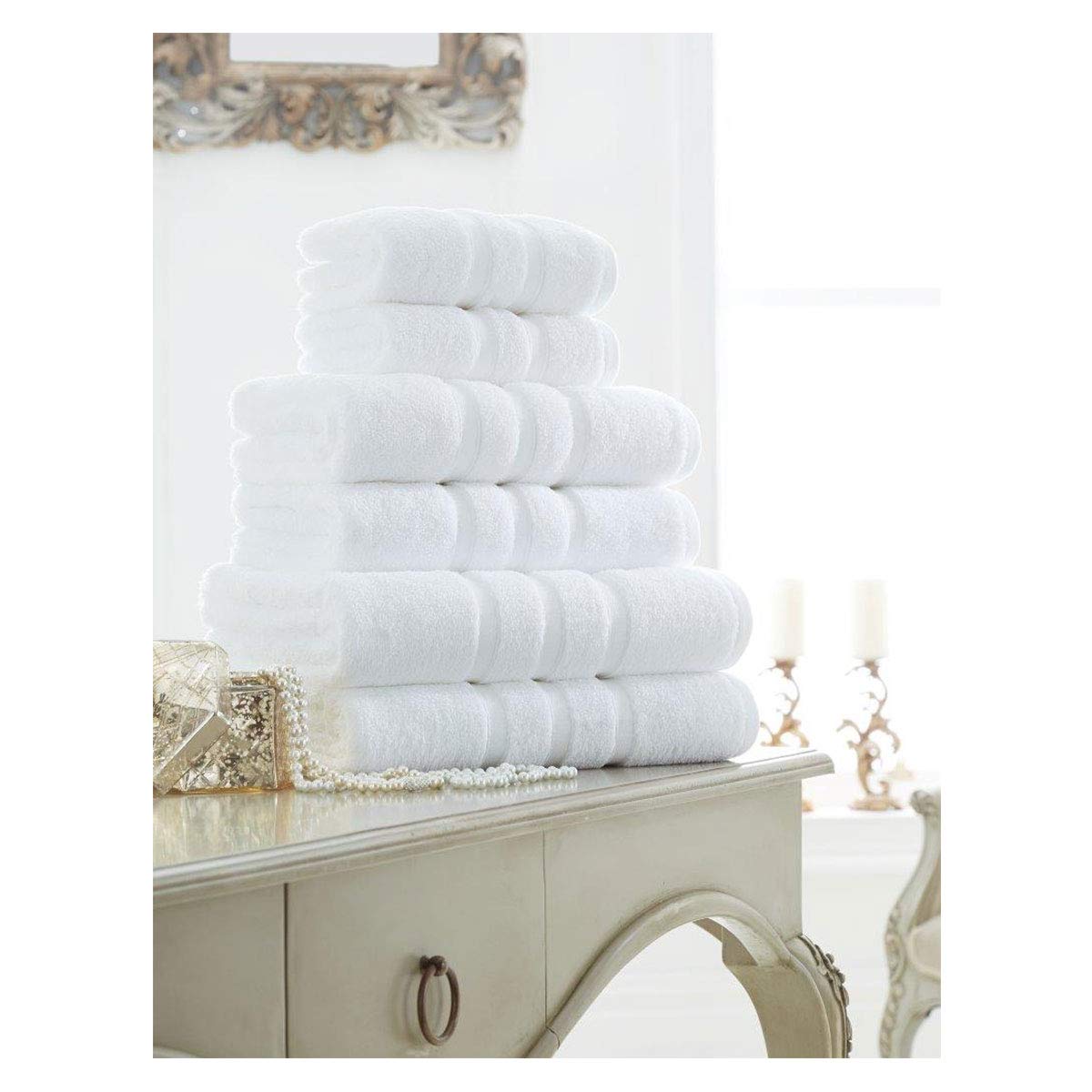 Lions Bath Sheets Towels - Zero Twist Hand Towel Soft Water Absorbent Egyptian Cotton (White, Hand Towels (4x))