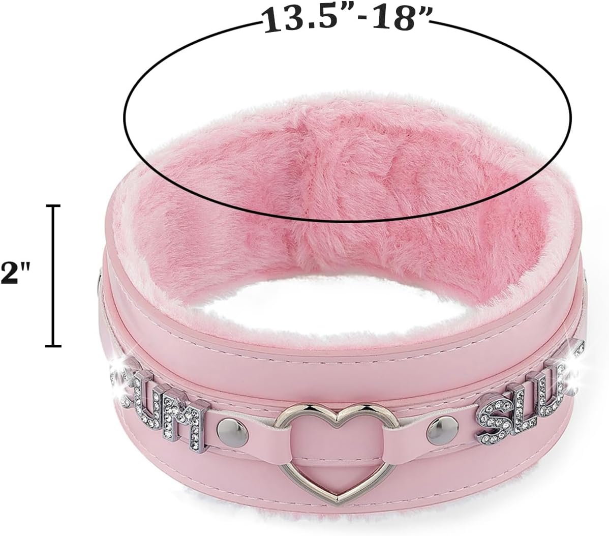 Pink Furry Heart O-ring Leather Choker Collar For Women, Handmade Punk Gothic Letter Necklace Adjustable Fashion Jewelry - Image 3