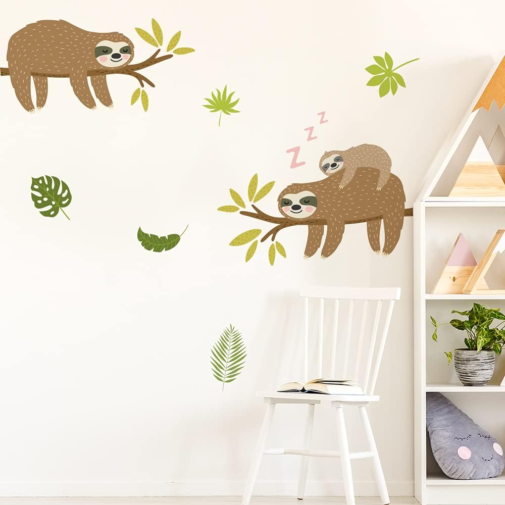 Alwayspon Kids/Girls Room Cute Sloths Wall Sticker, Removable Watercolor Wall Decals - Image 4