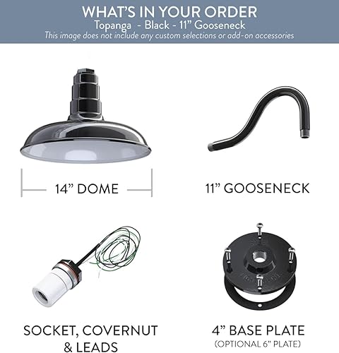 Miniatura 6 de Steel Lighting Co. Topanga - Luz de granero  Montaje en pared al aire libre  Domo de 14 pulgadas  Cuello de cisne de 11 pulgadas  Luz de garaje de