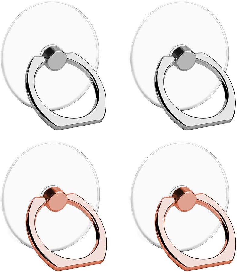 Yufesam Finger Ring Stand, Transparent 360 Degree Rotation Phone Ring Holder Stand Grip Mount Compatible with Smartphones and Tablets, Pack of 4, 2 Rose Gold + 2 Silver