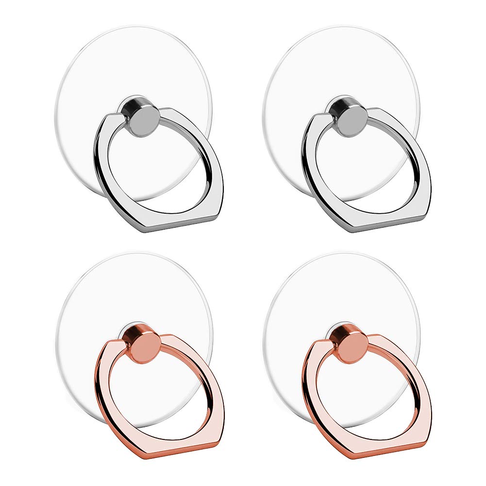 Yufesam Finger Ring Stand, Transparent 360 Degree Rotation Phone Ring Holder Stand Grip Mount Compatible with Smartphones and Tablets, Pack of 4, 2 Rose Gold + 2 Silver
