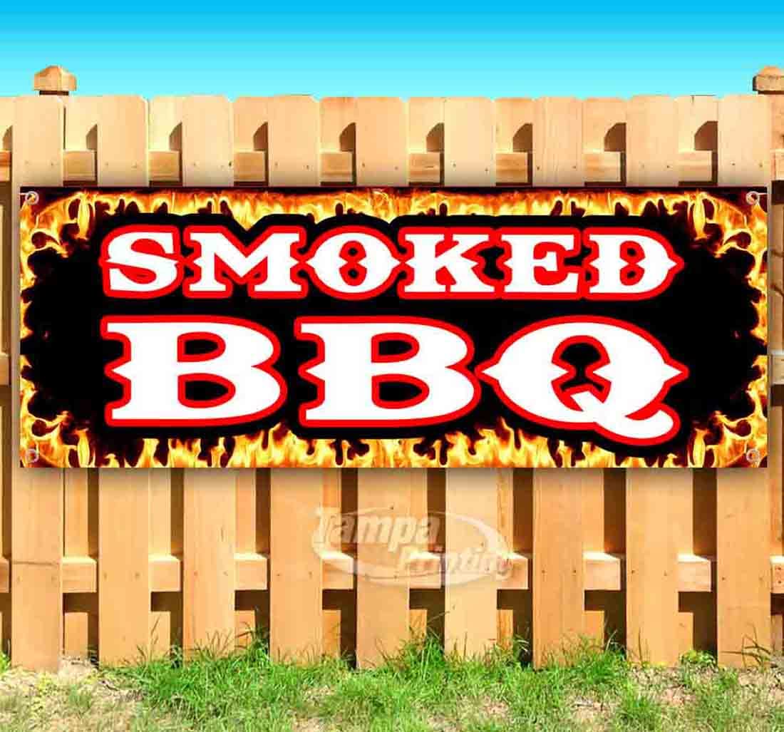 Smoked BBQ Banner 13 oz | Non-Fabric | Heavy-Duty Vinyl Single-Sided with Metal Grommets