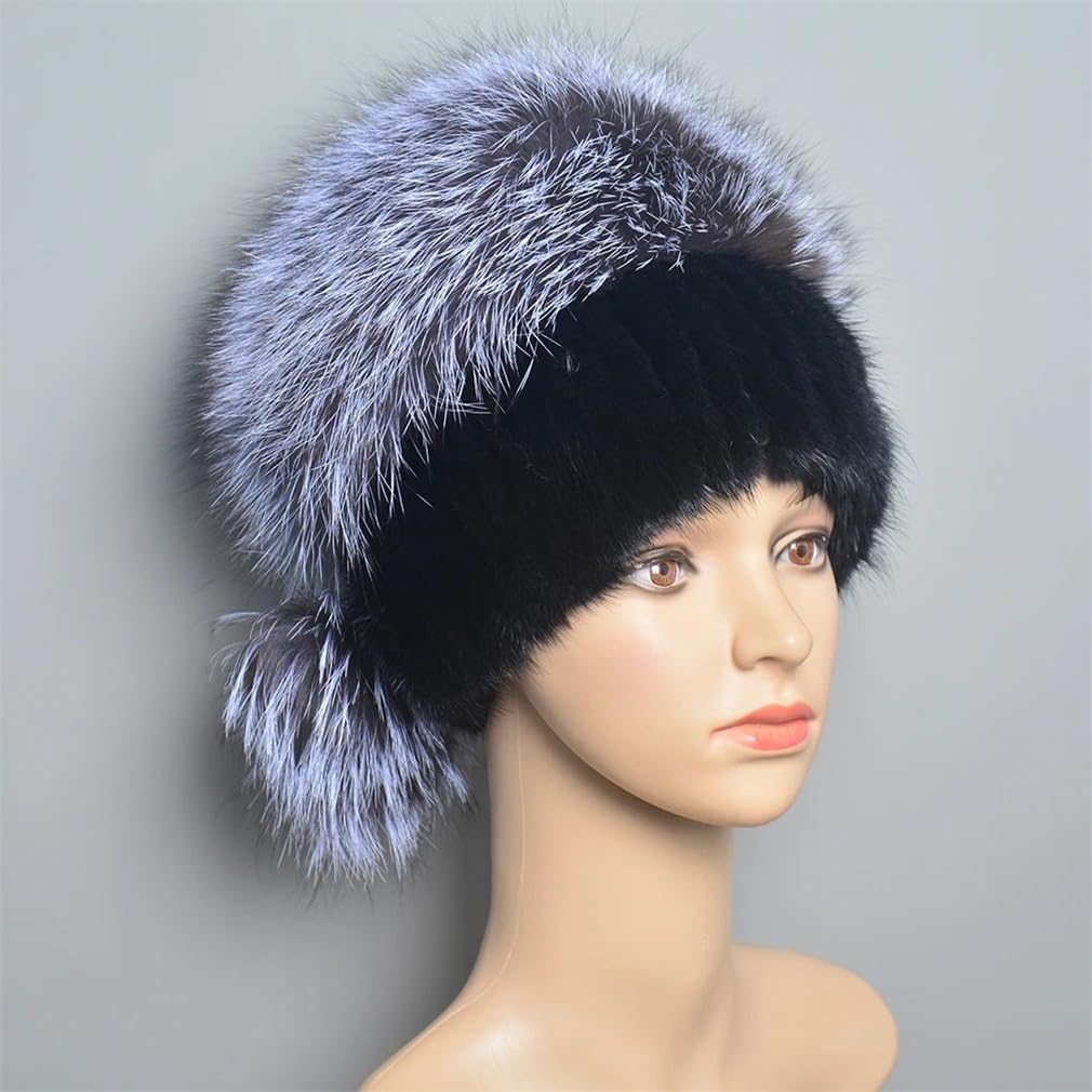 Cappello da Donna Invernale di Lusso Lavorato A Maglia Berretto Russo con Pompon Berretto da Neve Caldo E Spesso da Donna,Black-One Size