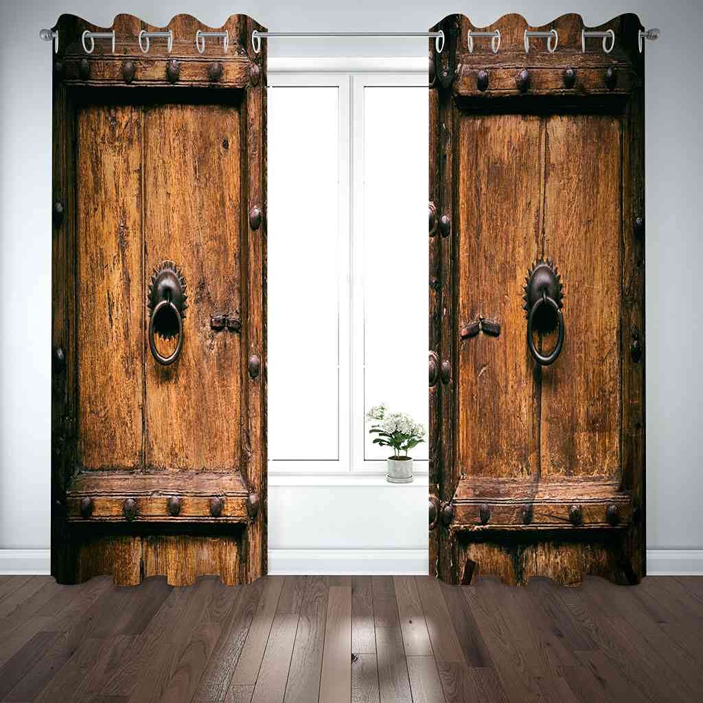 Rideaux Occultants Isolants Thermique pour Chambre Salon Moderne 245X230Cm（LxH） 2 Pièces Imprimé Porte en Bois Vintage 3D Rideau Fenetre À Oeillets, Isolant Anti Froid Et Phonique