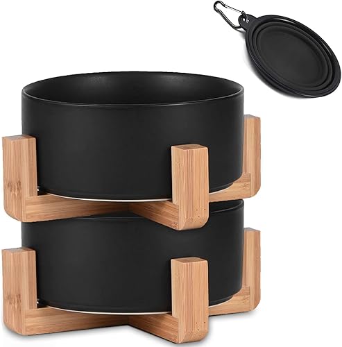 Miniatura 15 de Petygooing Juego de 2 cuencos de cerámica para perros y gatos con soporte, cuencos pequeños para perros y agua, bonito y moderno juego de 2 platos