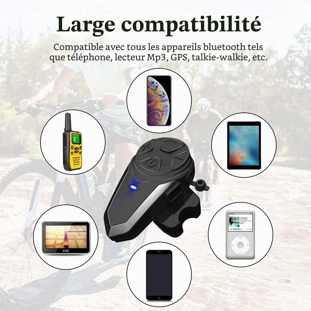 BT-S3 1000m Intercom Moto Casque Casque Systèmes de Communication en Temps réel Mains Libres Radio FM Interphone Bluetooth étanche pour 2 ou 3 Cyclistes(1 Pièce)