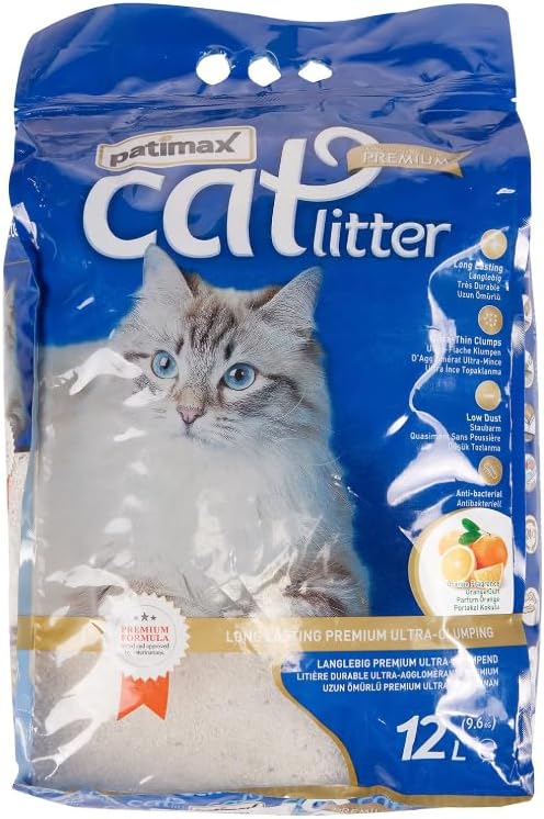 Patimax Long Lasting Premium Ultra Clumping Cat Litter with Orange Fragrance, 12 Litre