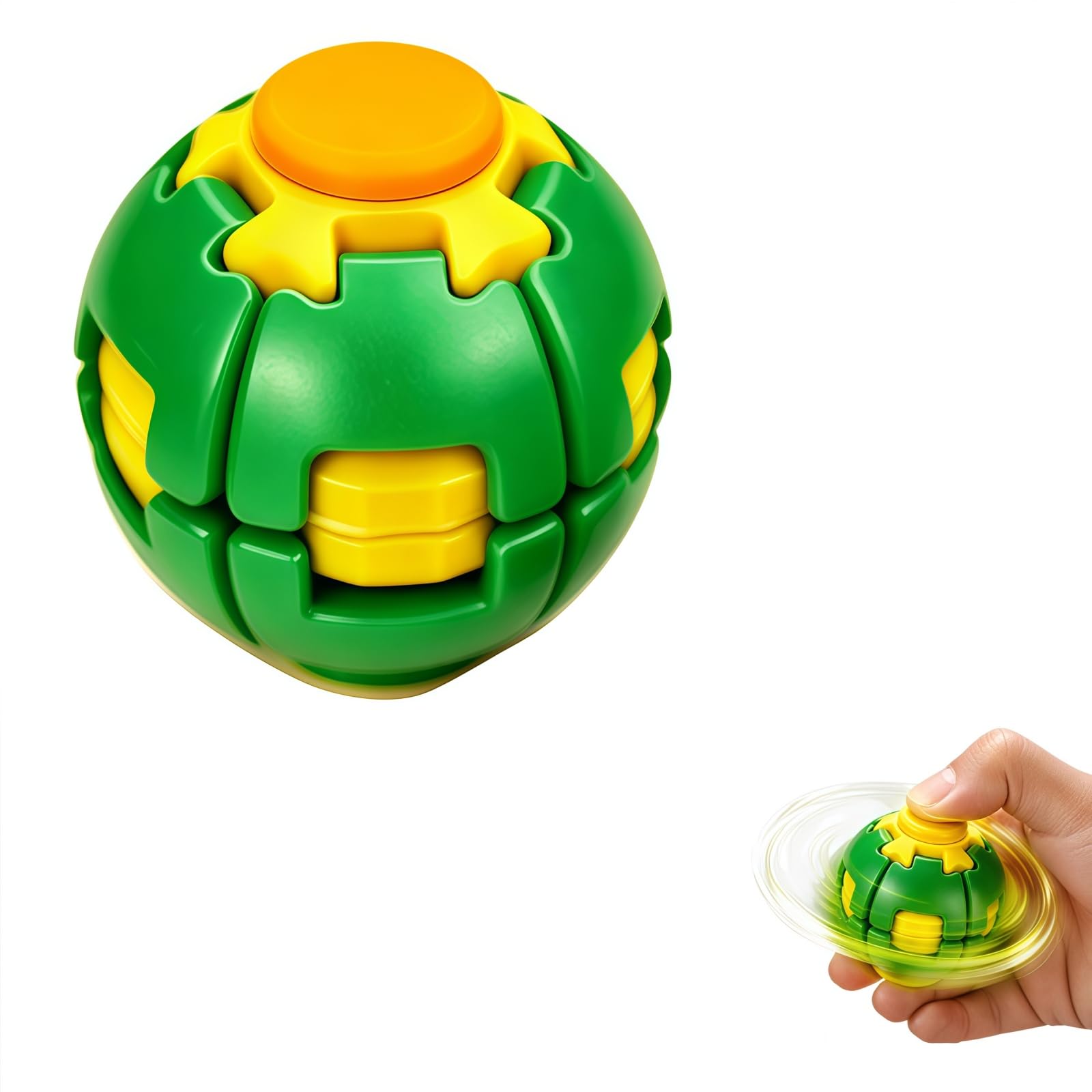 Push to Spin Fidget Stress Ball, 2 in 1 Press & Auto Rotate Decompression Toy, Dual Form Freely Switchable