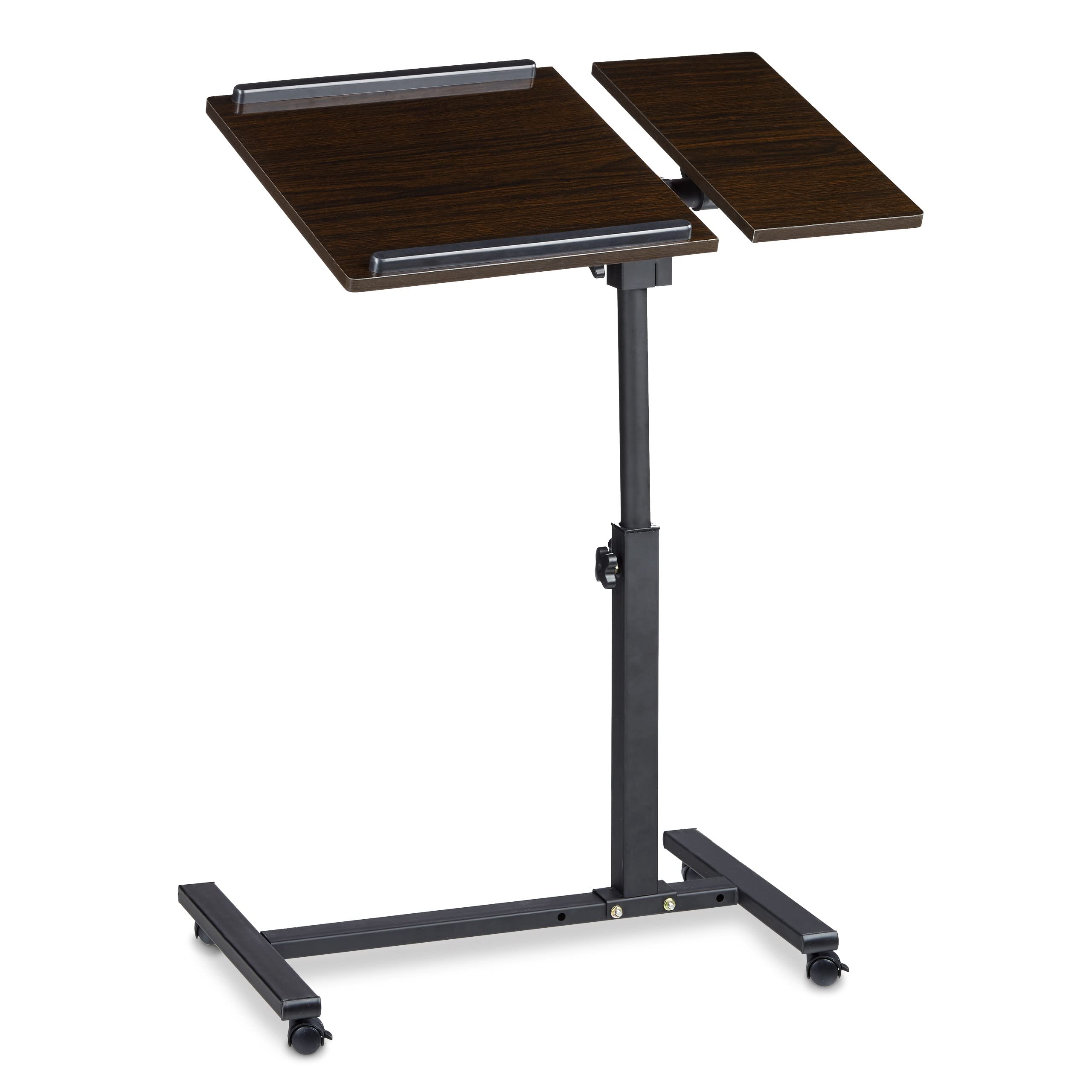Relaxdays – Mesa para portatiles con altura ajustable, madera (MDF) y metal (Acero), 95 x 60 x 40 cm, 4 ruedas y frenos, 2 tacos antideslizantes en la superficie, Color Ébano (negro)