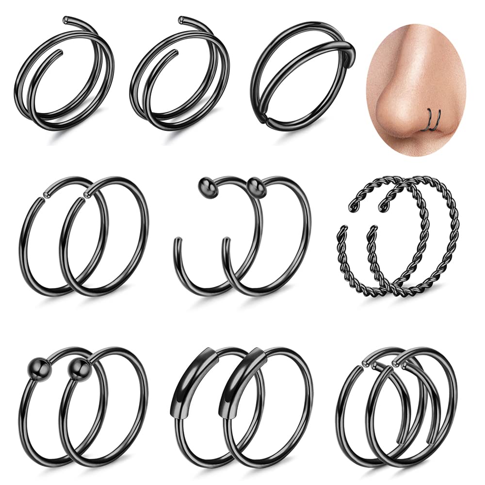 Kakonia 20G Anillo de nariz Aro Acero inoxidable 316L Anillo de nariz doble Aros de cartílago Piercing de tabique Helix Tragus Anillos de labio Espiral Piercing de nariz Joyas