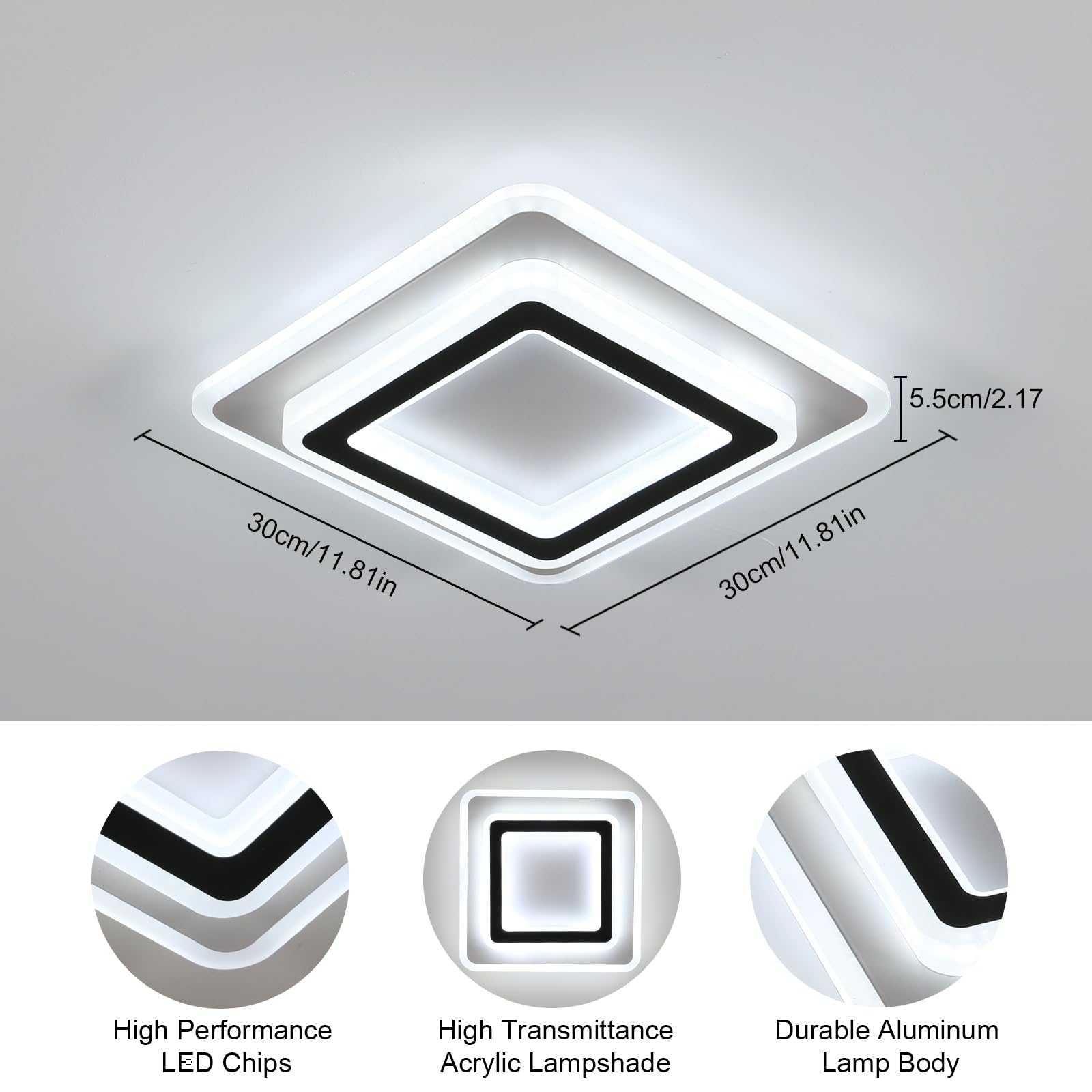 Comely Modern LED Ceiling Light, 38W Square White Acrylic Ceiling Lamp - Image 4