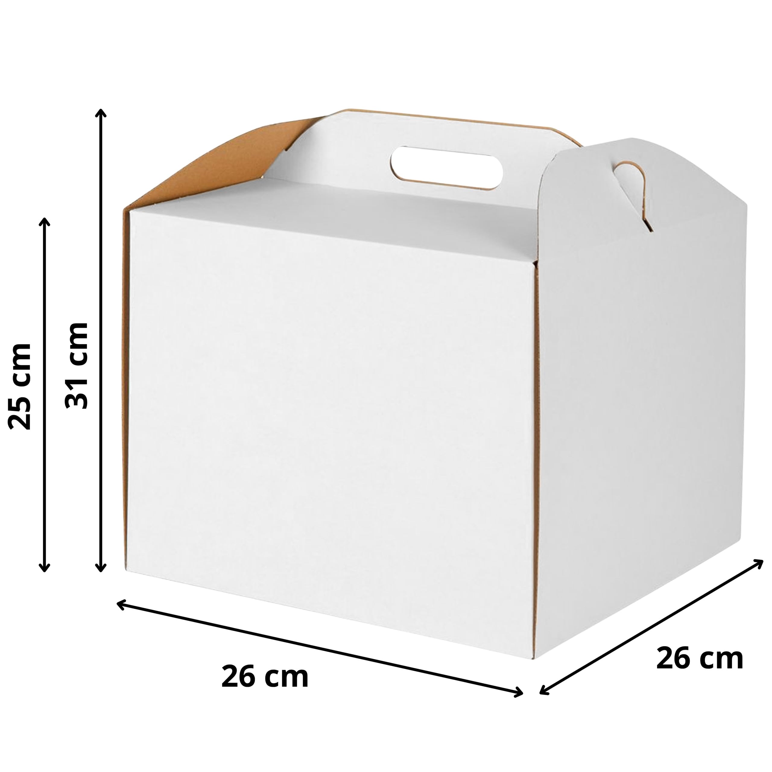 sarcia.eu Caja de cartón blanca para tarta, embalaje de pastelería con asa, caja de catering sólida (10, blanco, 26x26x25cm)