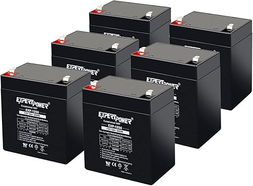 Paquete de 6 baterías de alarma para el hogar ExpertPower de 12 V 5 Ah con terminales F1  EXP1250