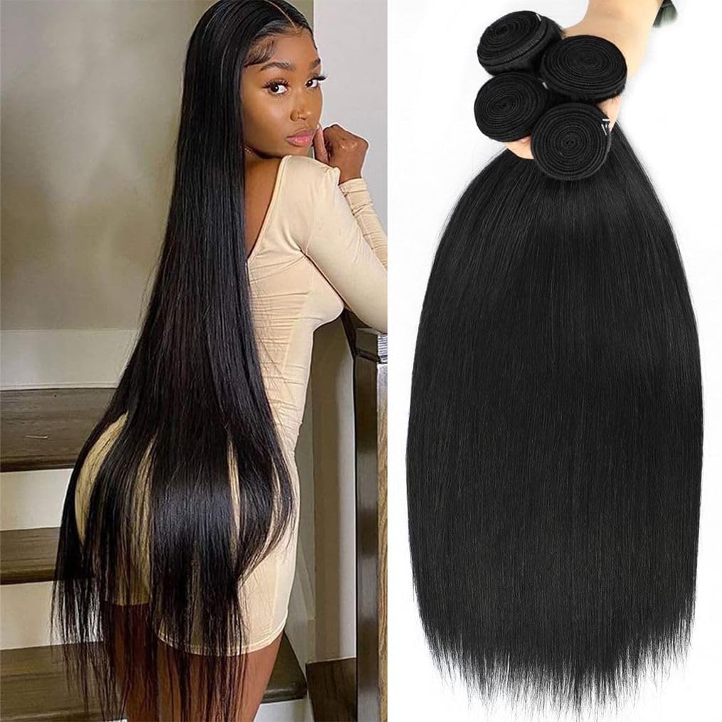 Amazon.com : 22 24 26 28 Inch 4 Bundles Human Hair Straight  display picture 2