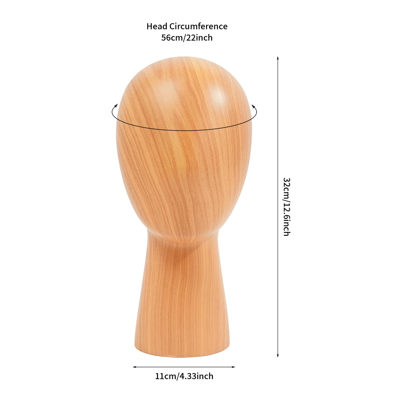 Perückenständer, Höhe 32/45cm, Kopf-Umfang 56cm, Durchmesser der Basis 13cm, Hutständer Kopf Holz, Mannequin Kopf Schaufenster, Friseursalons, Hutgeschäfte (Höhe 32cm, Dunkle Holzfarbe)