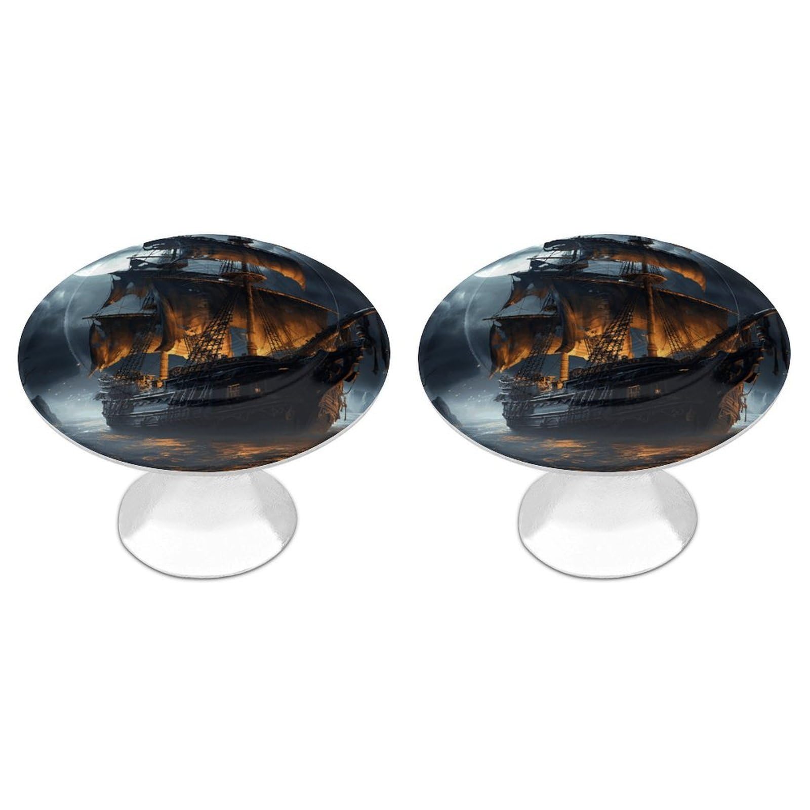 FekiLoot Pirate Sailboat Full Moon Cabinet Knobs 2 Pack Stainless Steel Round Dresser Drawer Knobs Kitchen Drawer Hardware Dresser Knob Closet Door Pulls Cabinet Handles for Cupboard Drawer Pulls